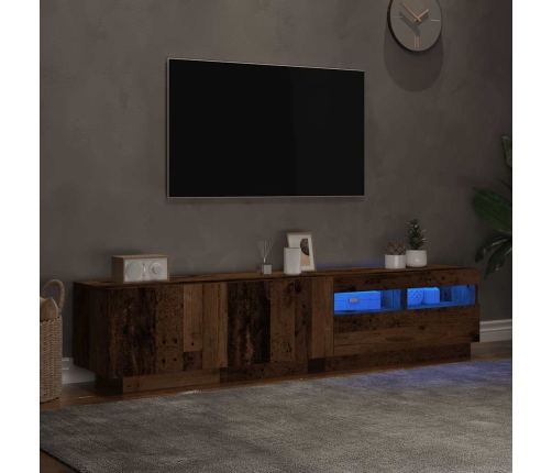 Mueble TV luces LED madera ingeniería envejecida 180x35x40 cm