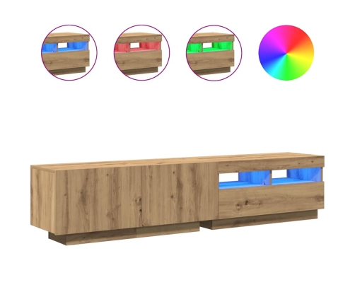 Mueble de TV luces LED madera roble artisan 180x35x40 cm