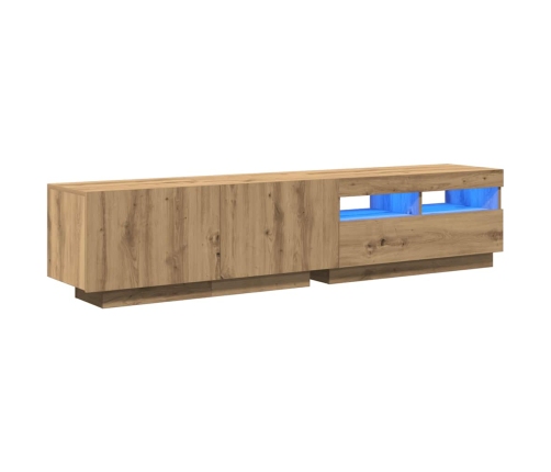 Mueble de TV luces LED madera roble artisan 180x35x40 cm