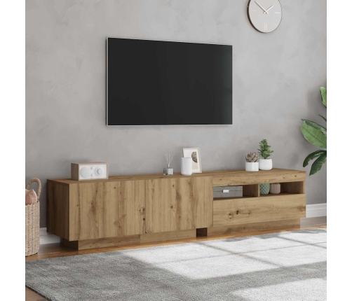 Mueble de TV luces LED madera roble artisan 180x35x40 cm