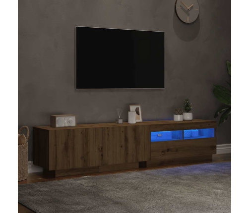 Mueble de TV luces LED madera roble artisan 180x35x40 cm