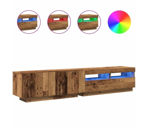 Mueble TV luces LED madera ingeniería envejecida 200x35x40 cm