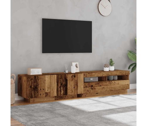 Mueble TV luces LED madera ingeniería envejecida 200x35x40 cm