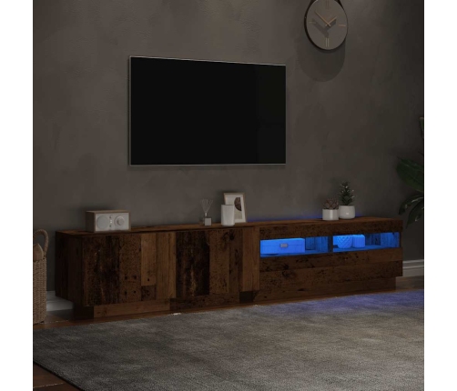 Mueble TV luces LED madera ingeniería envejecida 200x35x40 cm