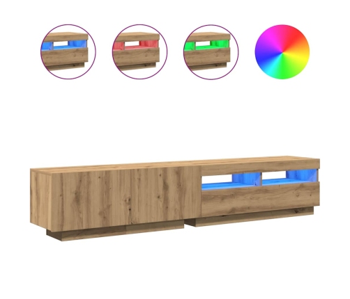 Mueble de TV luces LED madera roble artisan 200x35x40 cm