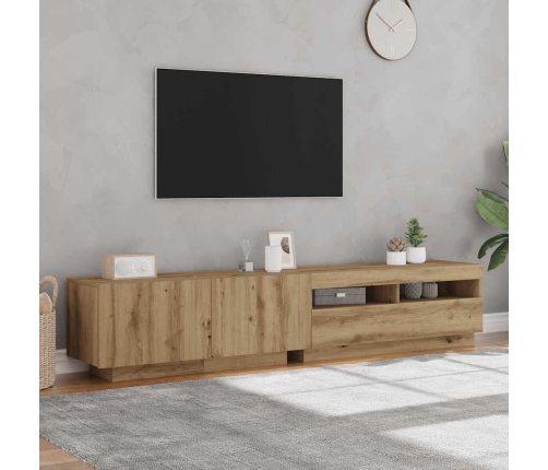 Mueble de TV luces LED madera roble artisan 200x35x40 cm