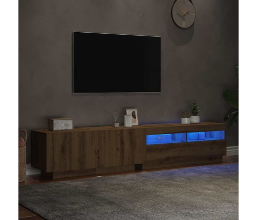 Mueble de TV luces LED madera roble artisan 200x35x40 cm