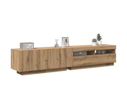 Mueble de TV luces LED madera roble artisan 200x35x40 cm