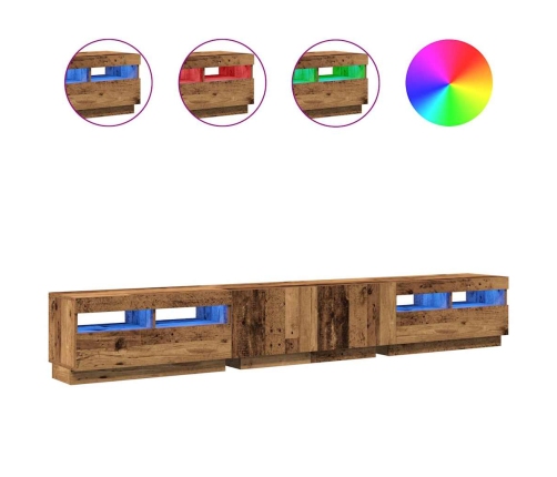 Mueble TV luces LED madera ingeniería envejecida 260x35x40 cm