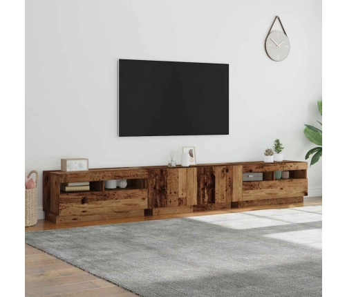 Mueble TV luces LED madera ingeniería envejecida 260x35x40 cm