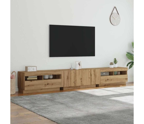 Mueble de TV luces LED madera roble artisan 260x35x40 cm