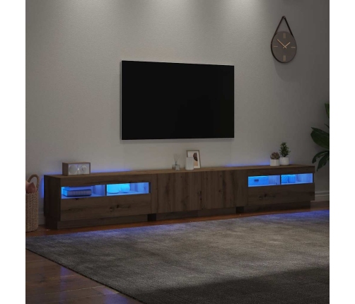 Mueble de TV luces LED madera roble artisan 260x35x40 cm