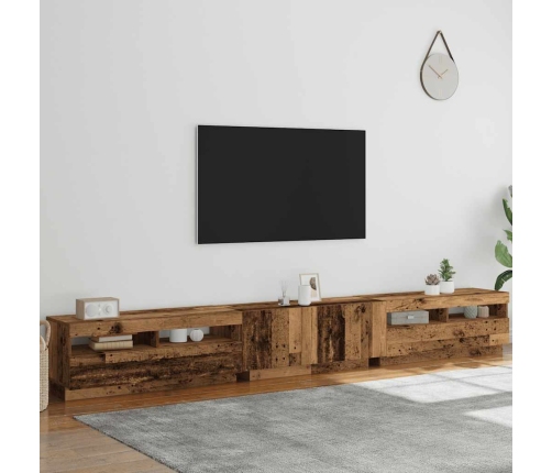 Mueble TV luces LED madera ingeniería envejecida 300x35x40 cm