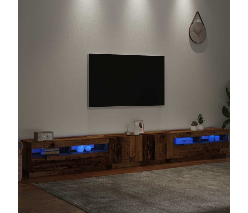 Mueble TV luces LED madera ingeniería envejecida 300x35x40 cm