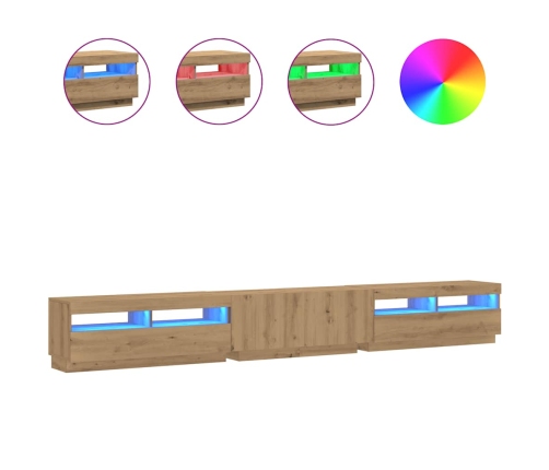 Mueble de TV luces LED madera roble artisan 300x35x40 cm