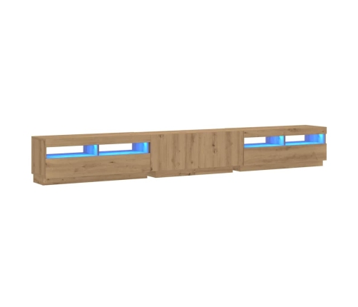 Mueble de TV luces LED madera roble artisan 300x35x40 cm