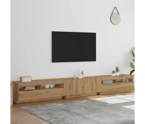 Mueble de TV luces LED madera roble artisan 300x35x40 cm