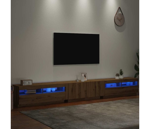 Mueble de TV luces LED madera roble artisan 300x35x40 cm