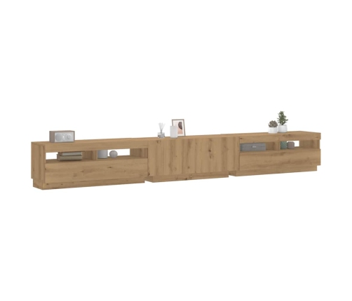 Mueble de TV luces LED madera roble artisan 300x35x40 cm