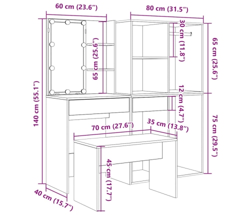 Juego de tocador con LED madera contrachapada madera vieja
