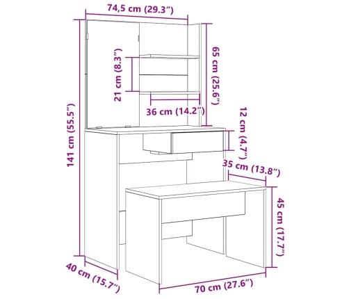 Juego de tocador de madera de ingeniería de roble artesanal