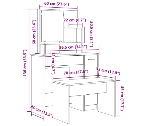 Juego de tocador de madera de ingeniería de roble artesanal