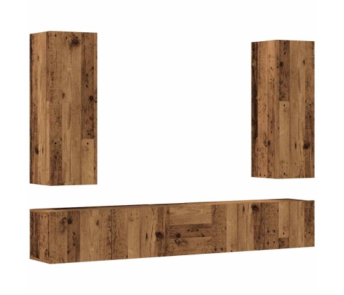 Conjunto de mueble de TV 5 piezas montado la pared madera vieja