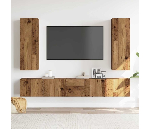 Conjunto de mueble de TV 5 piezas montado la pared madera vieja