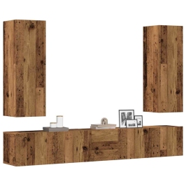 Conjunto de mueble de TV 5 piezas montado la pared madera vieja