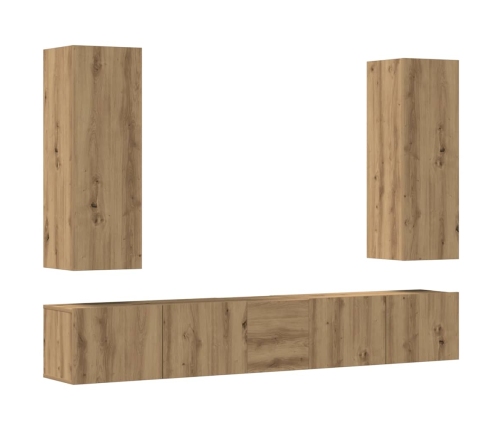 Mueble para TV de pared madera contrachapada artesanal 5 piezas