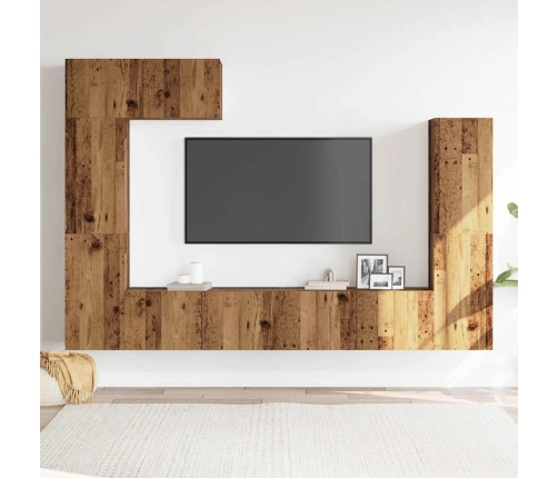 Conjunto de mueble de TV 5 piezas montado la pared madera vieja