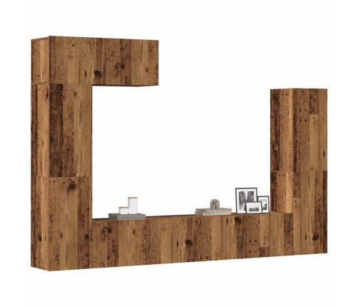 Conjunto de mueble de TV 5 piezas montado la pared madera vieja