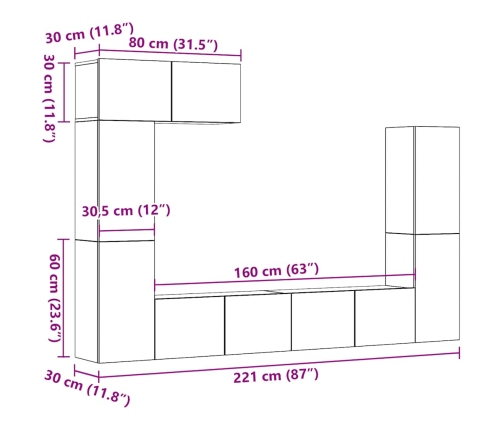 Mueble para TV de pared madera contrachapada artesanal 5 piezas