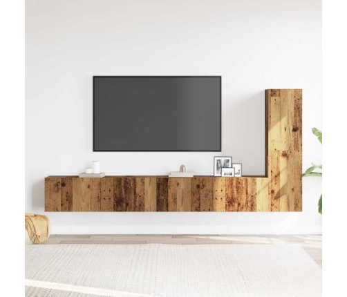 Conjunto de mueble de TV 3 piezas montado la pared madera vieja