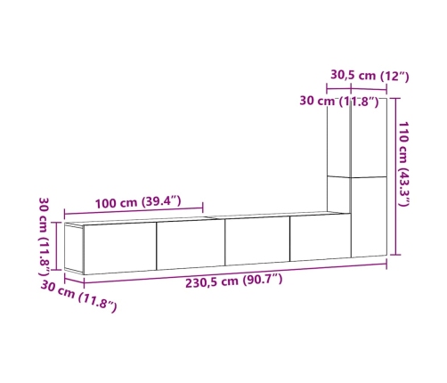 Conjunto de mueble de TV 3 piezas montado la pared madera vieja