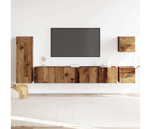 Conjunto de mueble de TV 5 piezas montado la pared madera vieja