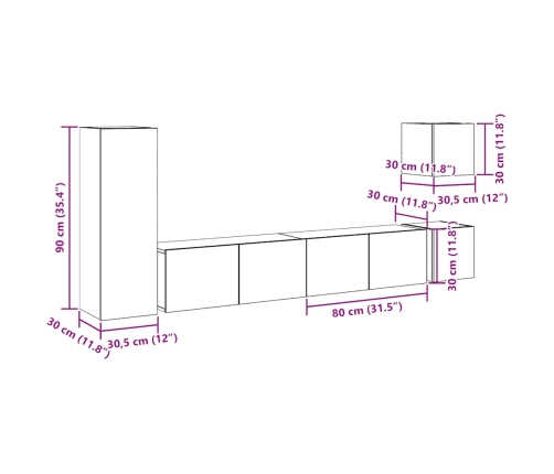 Conjunto de mueble de TV 5 piezas montado la pared madera vieja