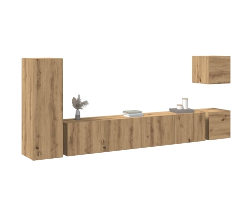 Mueble para TV de pared madera contrachapada artesanal 5 piezas