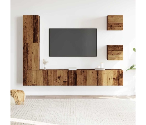 Conjunto de mueble de TV 5 piezas montado la pared madera vieja