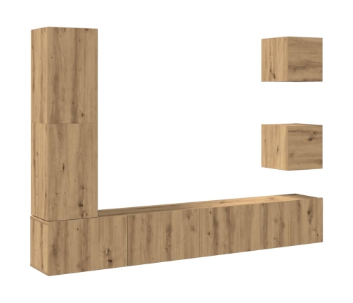 Mueble para TV de pared madera contrachapada artesanal 5 piezas