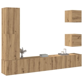 Mueble para TV de pared madera contrachapada artesanal 5 piezas