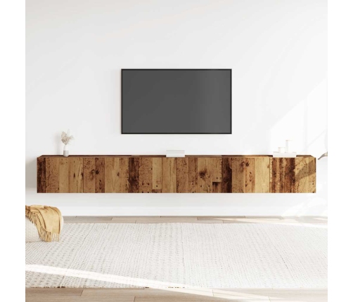 Conjunto de mueble de TV 3 piezas montado la pared madera vieja