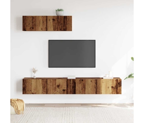 Conjunto de mueble de TV 3 piezas montado la pared madera vieja