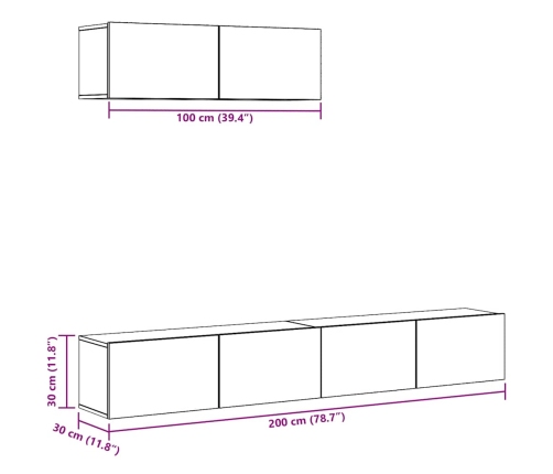 Conjunto de mueble de TV 3 piezas montado la pared madera vieja