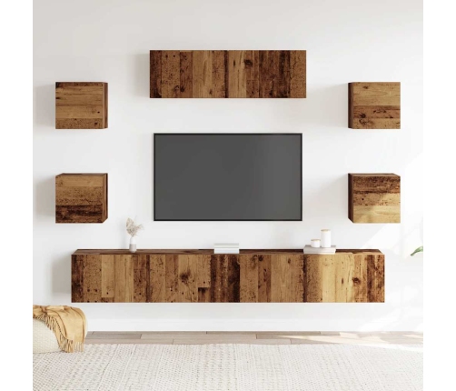 Conjunto de mueble de TV 7 piezas montado la pared madera vieja