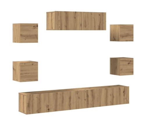 Mueble para TV de pared madera contrachapada artesanal 7 piezas