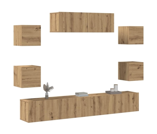 Mueble para TV de pared madera contrachapada artesanal 7 piezas