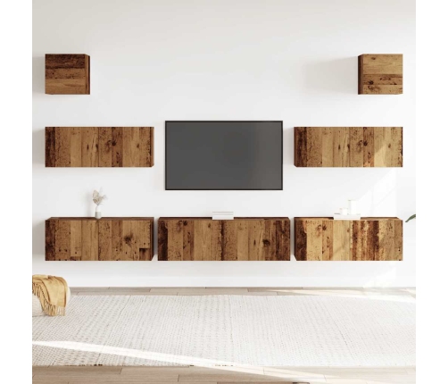 Conjunto de mueble de TV 7 piezas montado la pared madera vieja