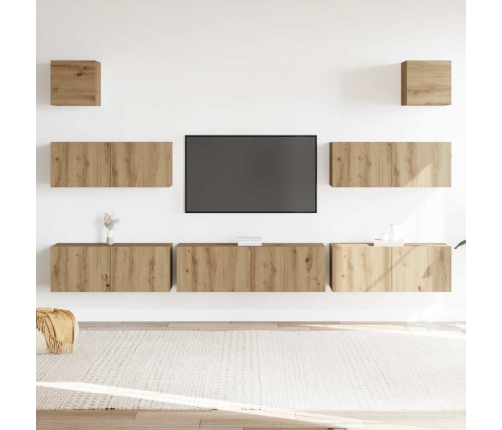 Mueble para TV de pared madera contrachapada artesanal 7 piezas