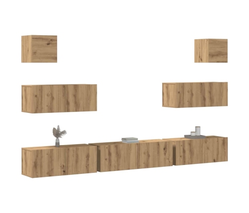 Mueble para TV de pared madera contrachapada artesanal 7 piezas